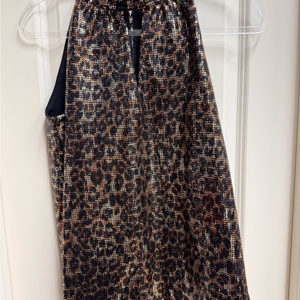 DREW Animal Print Sleeveless Sequin Top